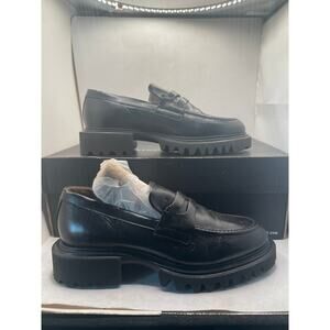 AllSaints Lola WF0052Z Penny Loafers Women 8 Black Leather Slip On Shoes WF0052Z